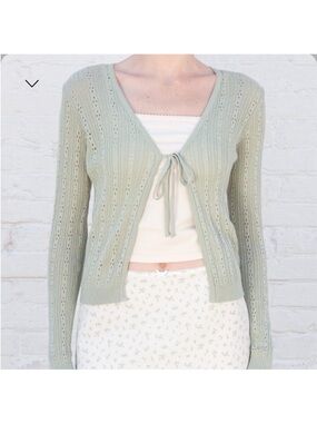 Brandy Melville Light Sage Tie-Front V-Neck Cardigan